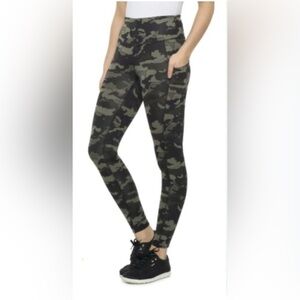New Balance Core Tights Women Green Camo Print Large Nettle Green Pockets EUC